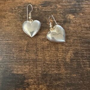 Minimalist Silver Heart Earrings with Iridescent Finish